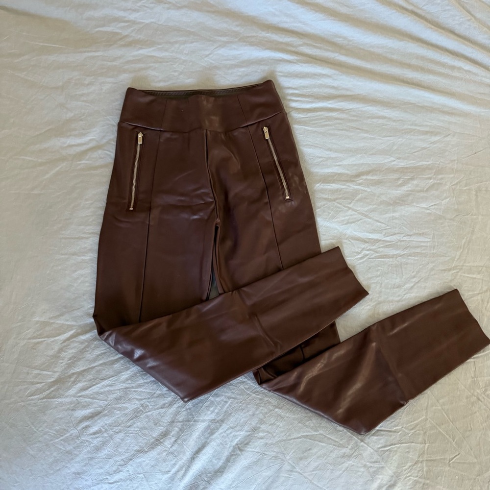 Abercrombie Leather Jeggings | Deep Brown | Faux Leather | Zipper Detail